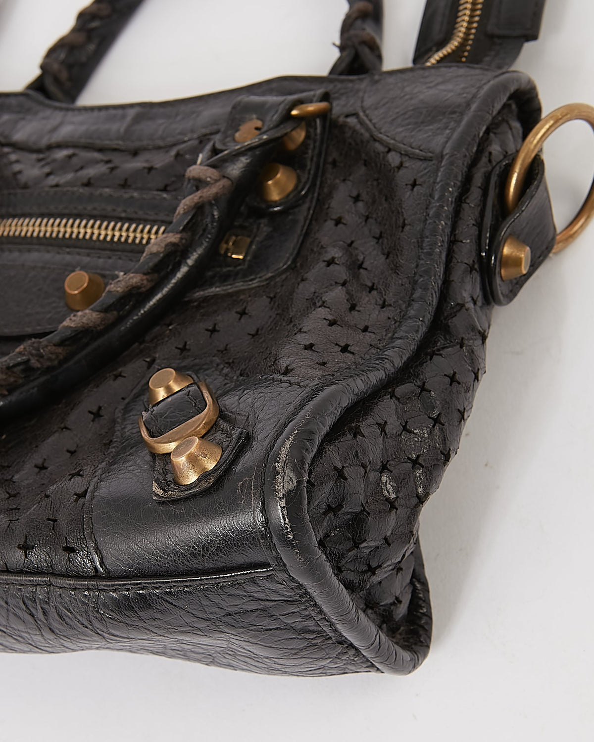 Balenciaga Black Perforated Leather Mini City Bag