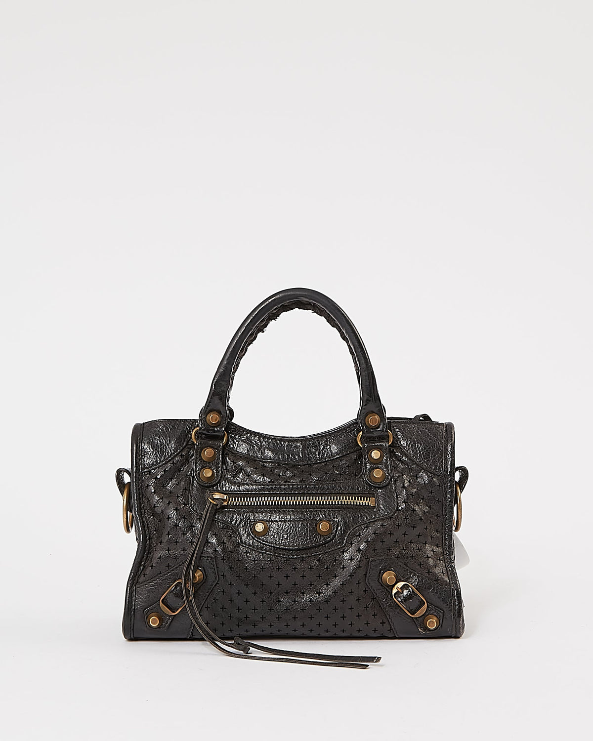 Balenciaga Black Perforated Leather Mini City Bag