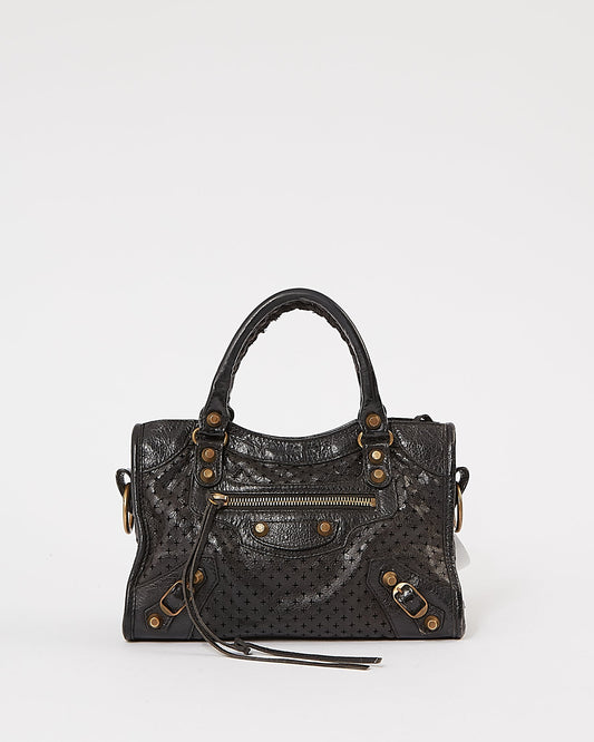 Balenciaga Black Perforated Leather Mini City Bag