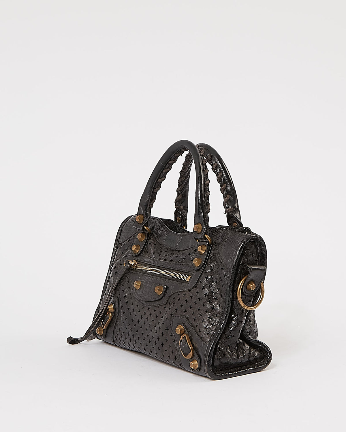 Balenciaga Black Perforated Leather Mini City Bag