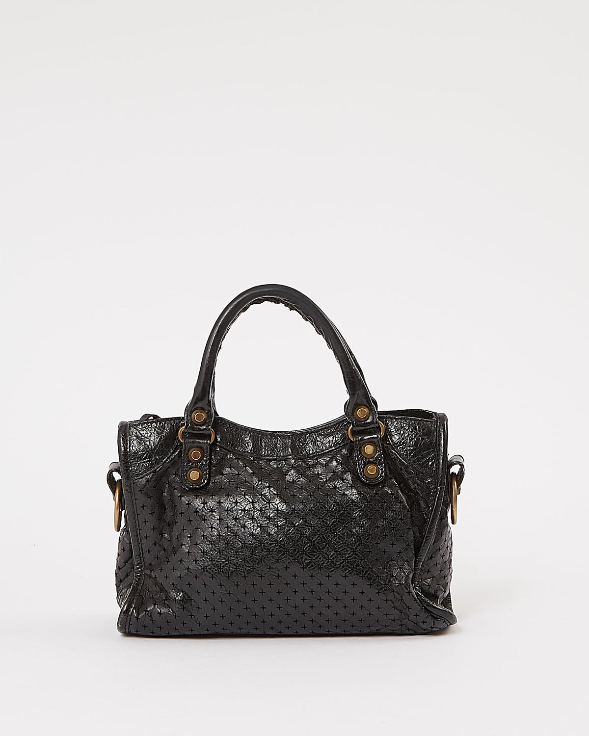 Balenciaga Black Perforated Leather Mini City Bag