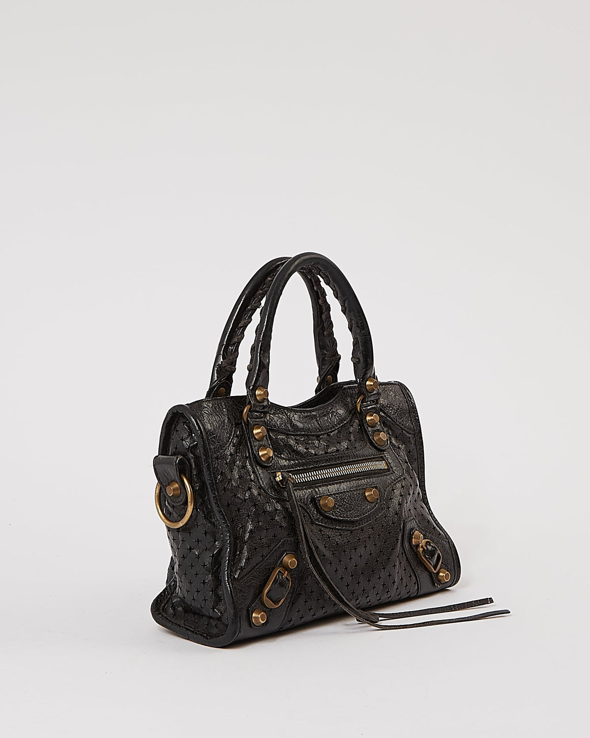 Balenciaga Black Perforated Leather Mini City Bag