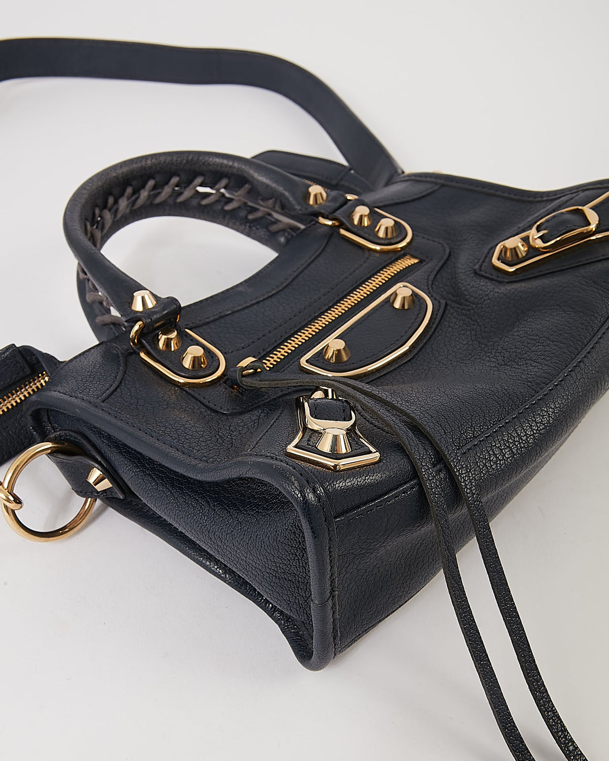 Balenciaga Navy Leather Metallic Edge Mini City Bag