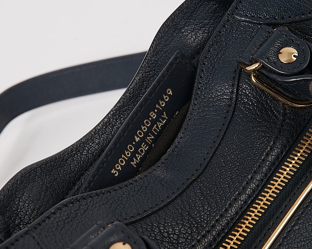 Balenciaga Navy Leather Metallic Edge Mini City Bag