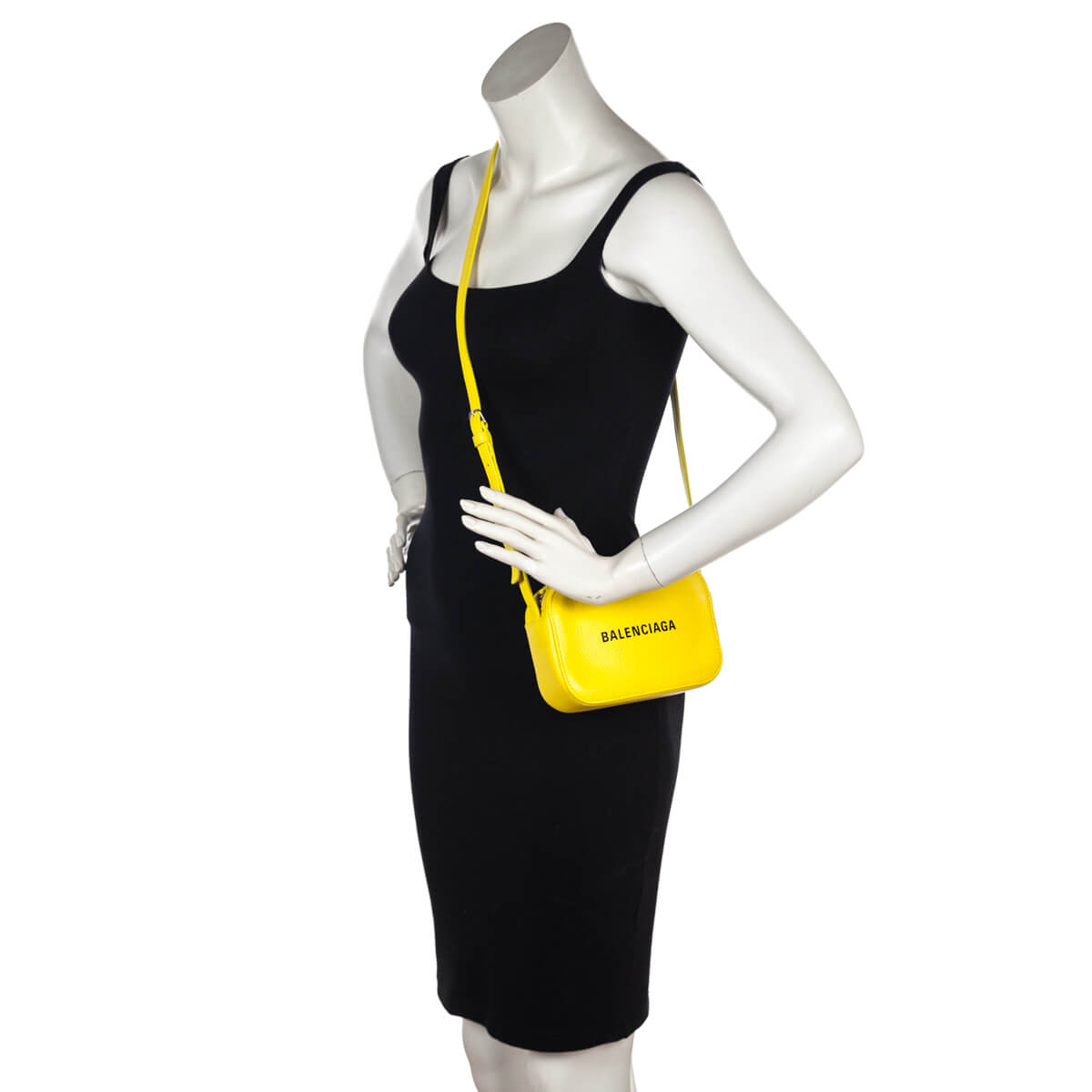 Luxury Balenciaga  Yellow Calfskin Logo XS Everyday Camera Bag