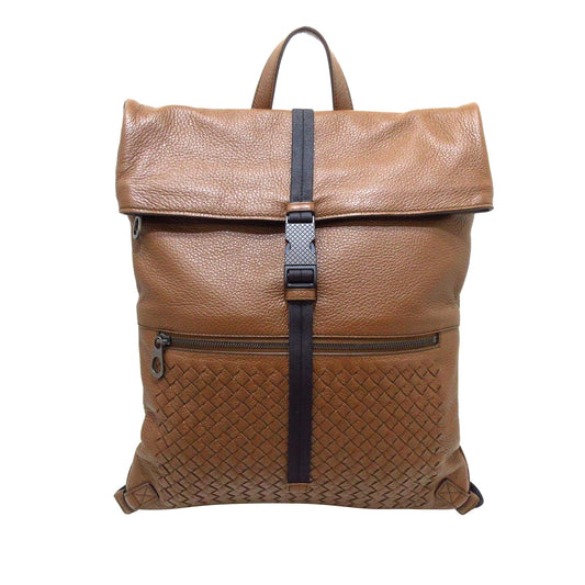 Luxury Bottega Veneta Intrecciato Fold-Over Buckle Backpack (SHG-M7fNU2)