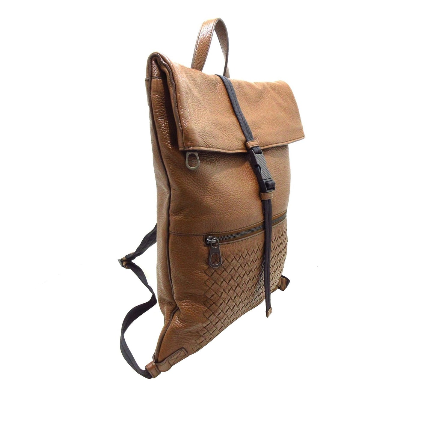 Luxury Bottega Veneta Intrecciato Fold-Over Buckle Backpack (SHG-M7fNU2)