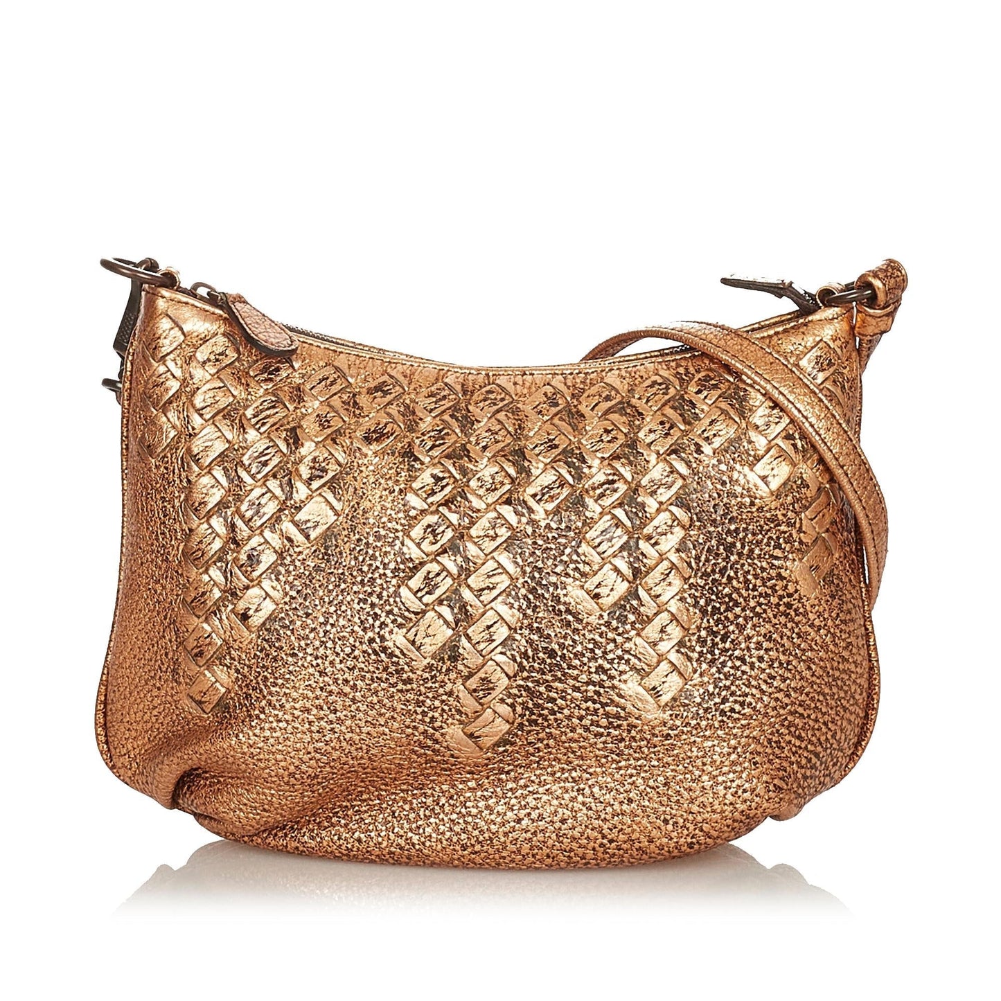 Luxury Bottega Veneta Metallic Intrecciato Leather Shoulder Bag (SHG-26302)