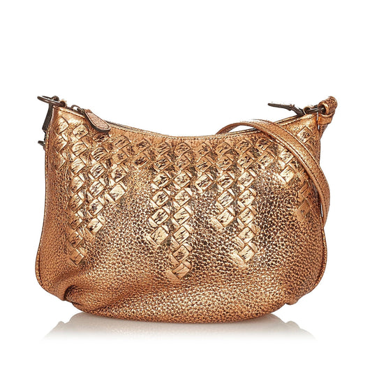 Luxury Bottega Veneta Metallic Intrecciato Leather Shoulder Bag (SHG-26302)