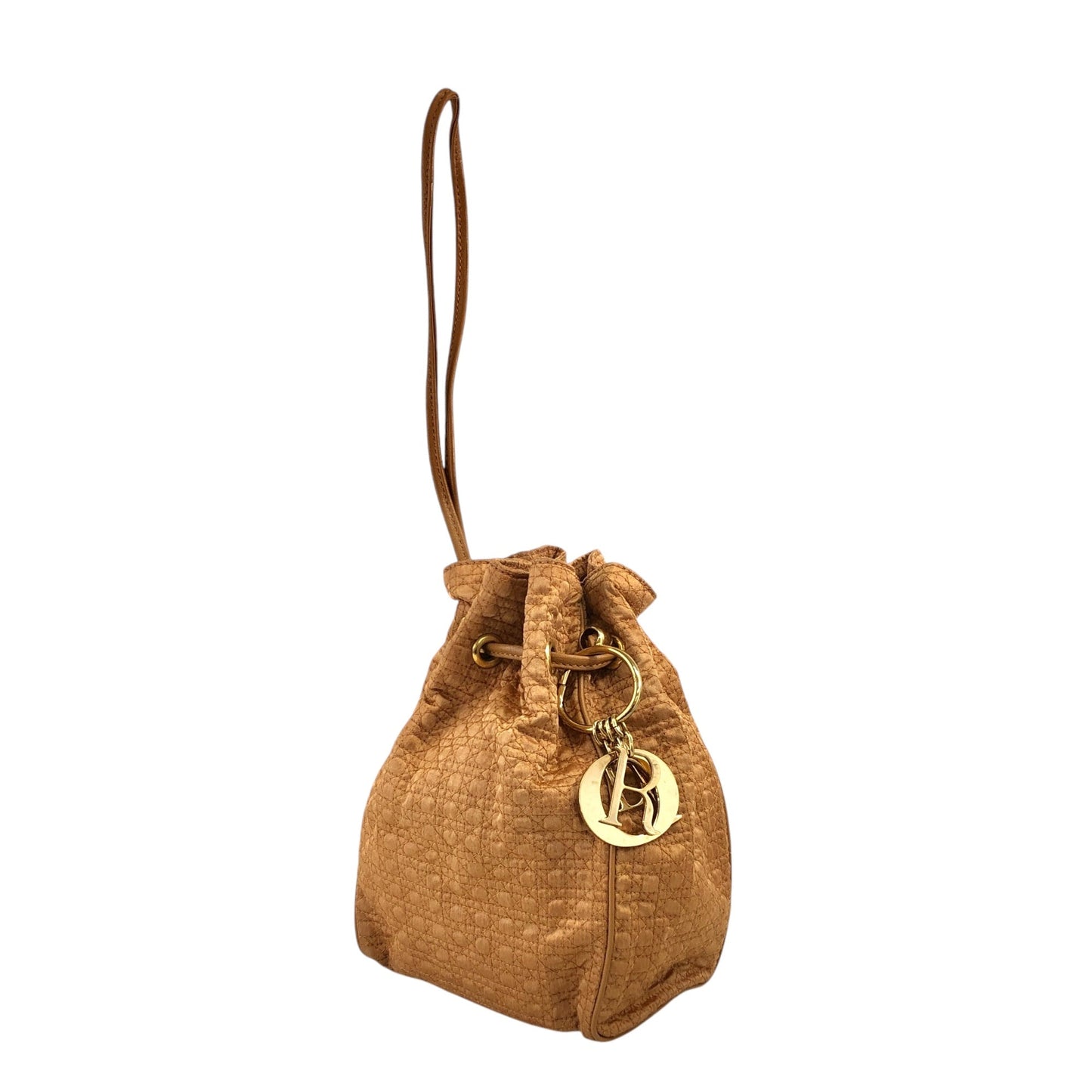 Christian Dior Cannage Logo Charm Drawstring Small Handbag Beige Vintage 8d6rbt