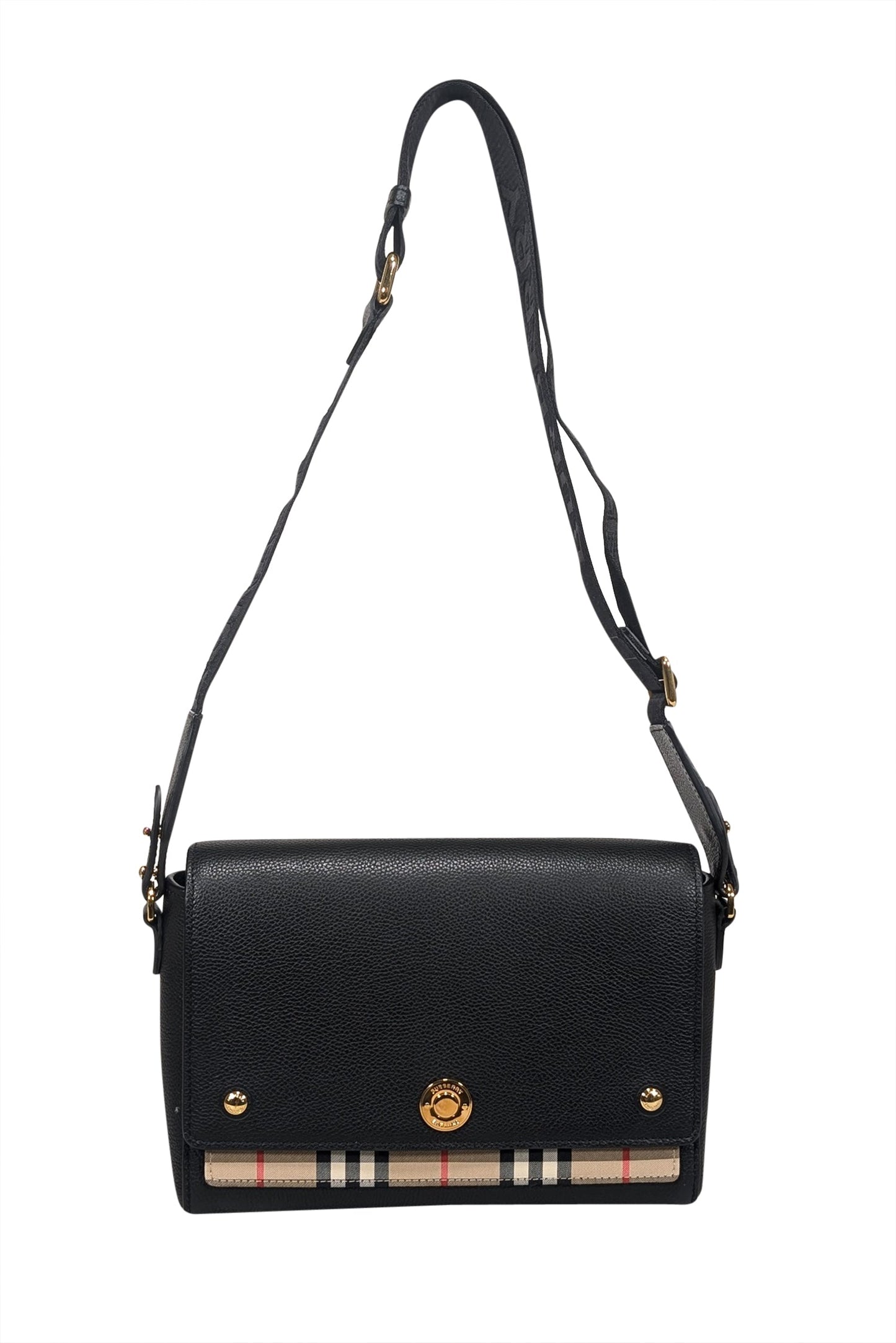 Burberry - Black Leather & Vintage Check Note Crossbody Bag
