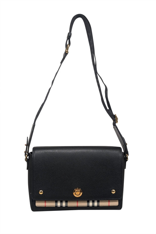 Burberry - Black Leather & Vintage Check Note Crossbody Bag