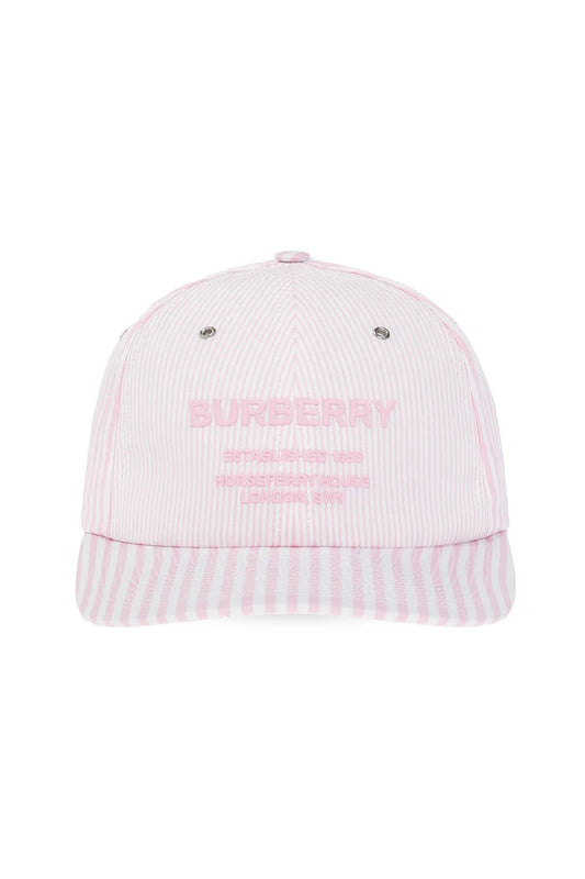 BURBERRY HORSEFERRY LOGO EMBROIDERED STRIPED BASEBALL CAP