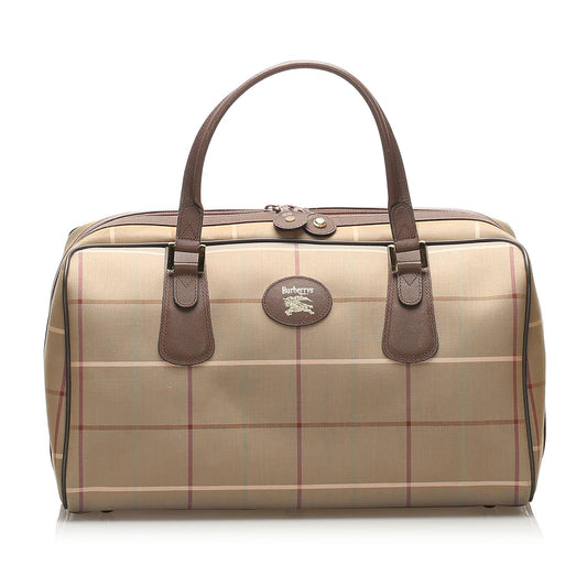 Burberry Plaid Canvas Boston Bag (SHG-11381)