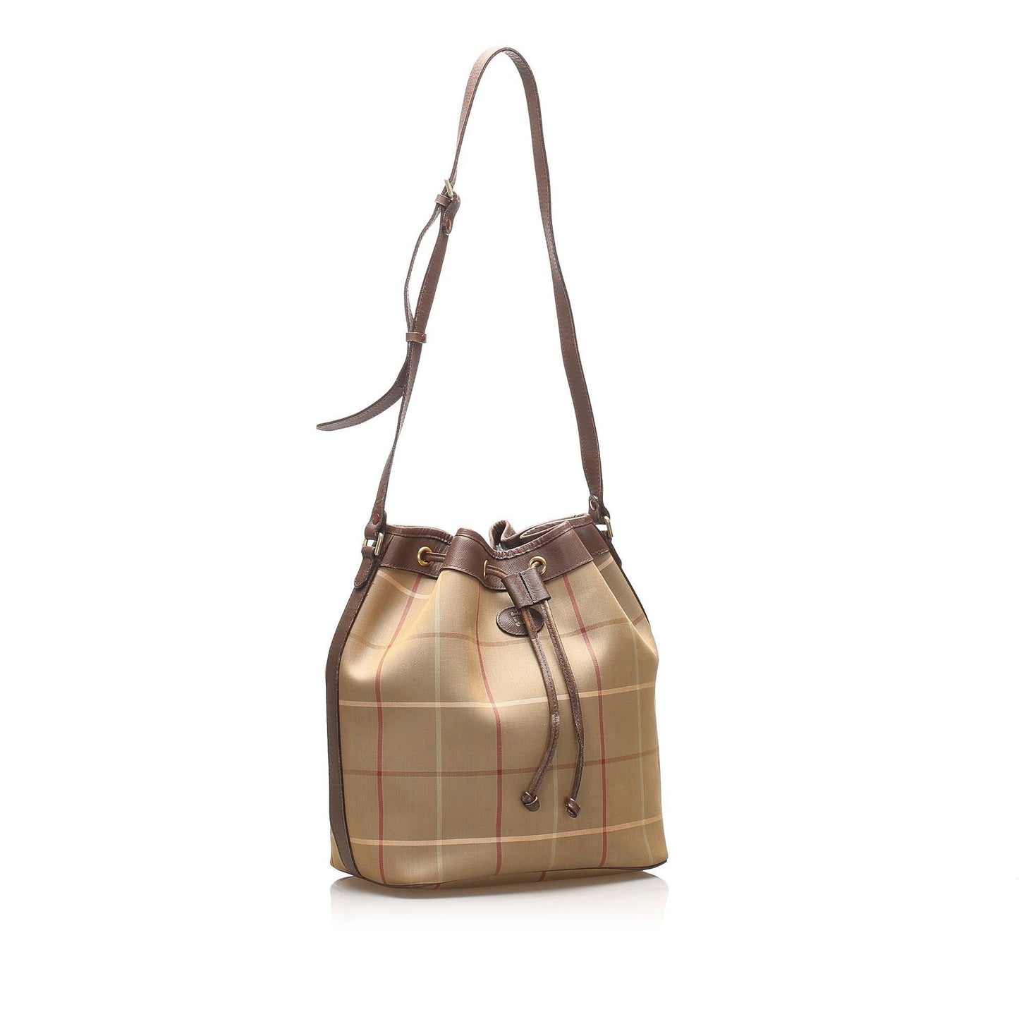 Burberry Plaid Canvas Bucket Bag (SHG-14921)