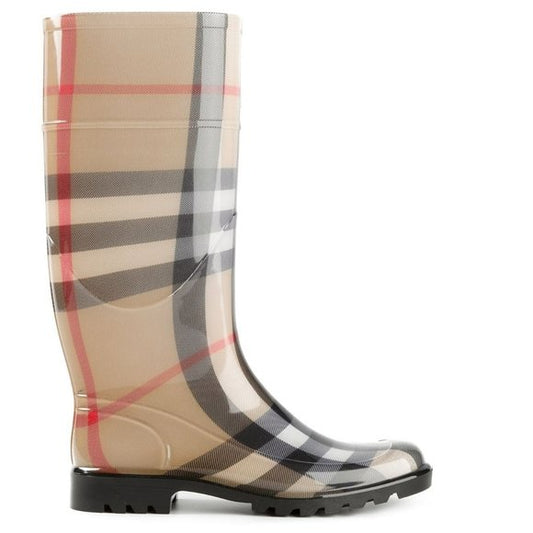BURBERRY BEIGE HOUSE CHECK RUBBER LISSON RAIN BOOTS