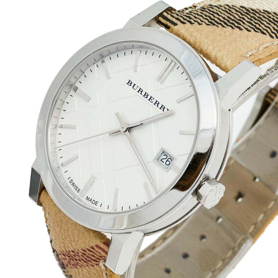 BURBERRY SILVER STAINLESS STEEL LEATHER HERITAGE BU9025 WATCH