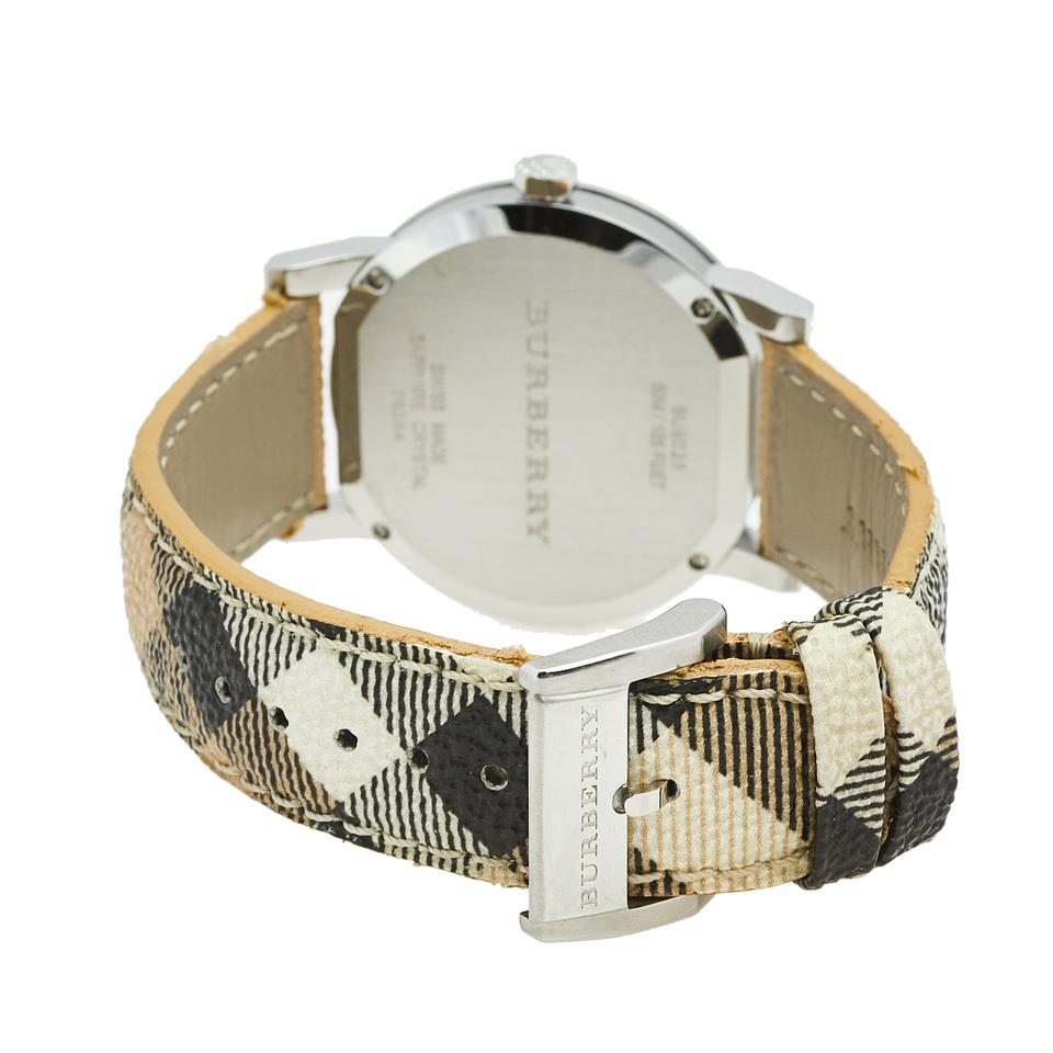 BURBERRY SILVER STAINLESS STEEL LEATHER HERITAGE BU9025 WATCH