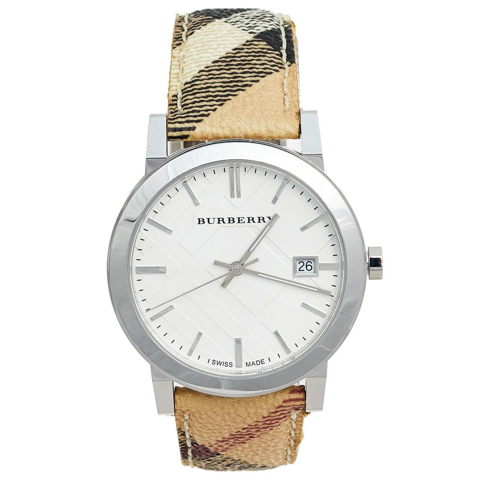 BURBERRY SILVER STAINLESS STEEL LEATHER HERITAGE BU9025 WATCH