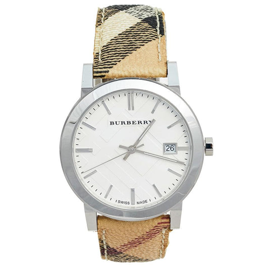 BURBERRY SILVER STAINLESS STEEL LEATHER HERITAGE BU9025 WATCH