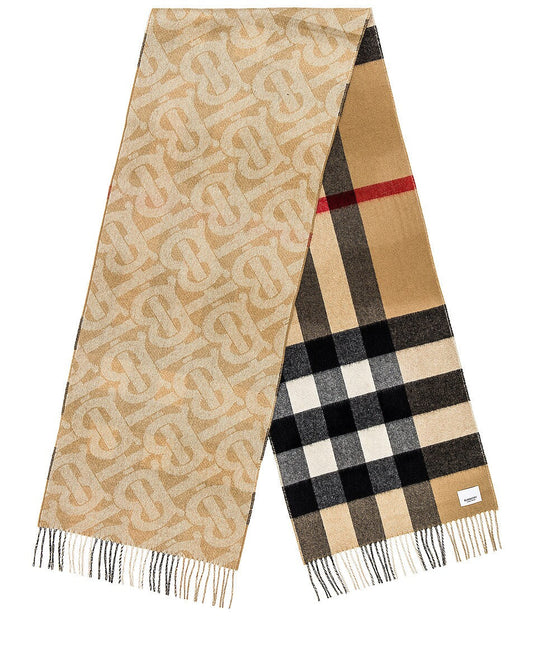 BURBERRY TB HALF MEGA CASHMERE REVERSIBLE SCARF