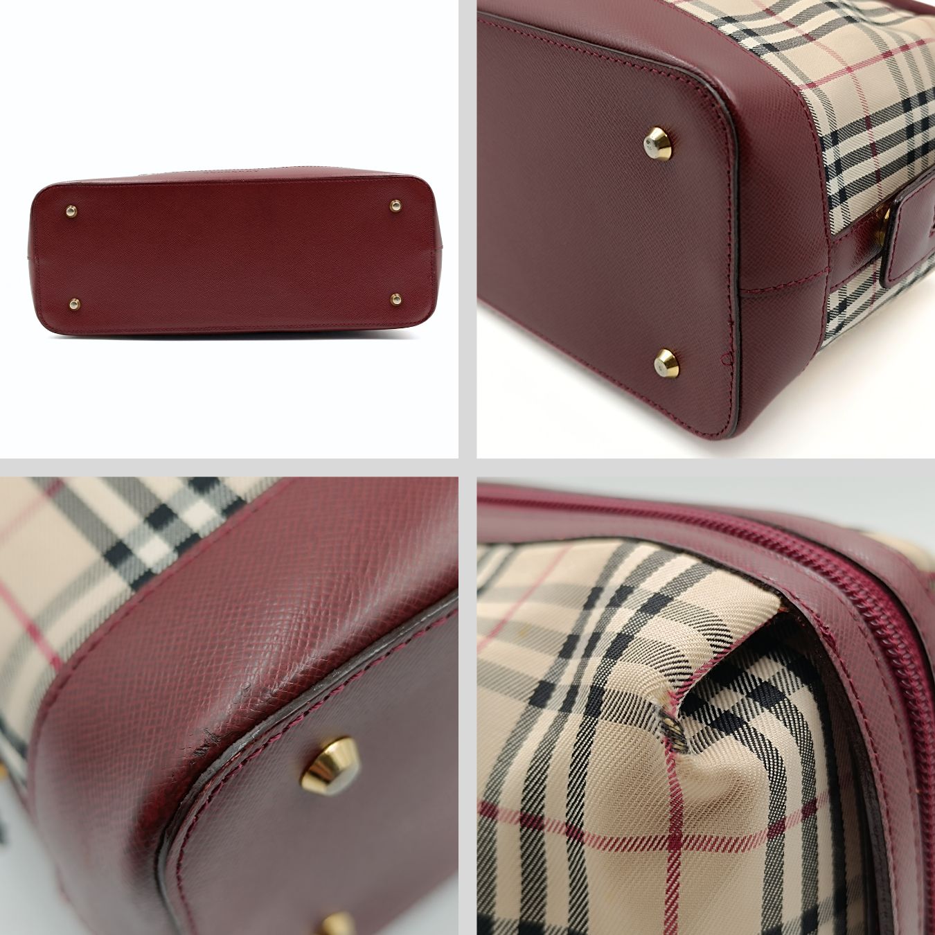 BURBERRY shoulder bag in burgundy check canvas and leather