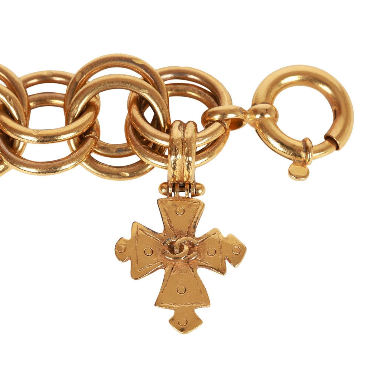 Vintage Chanel 24K Gold Plated Double Link CC-Logo Maltese Cross Charm Bracelet