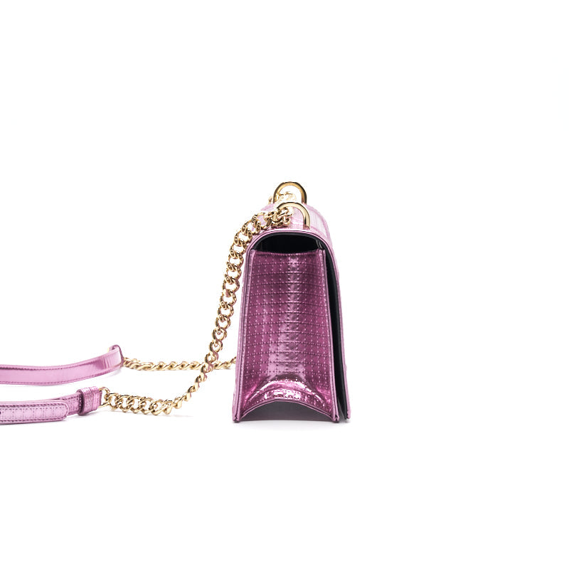 CHRISTIAN DIOR Metallic Calfskin Micro-Cannage Diorama Medium Flap Bag Pink