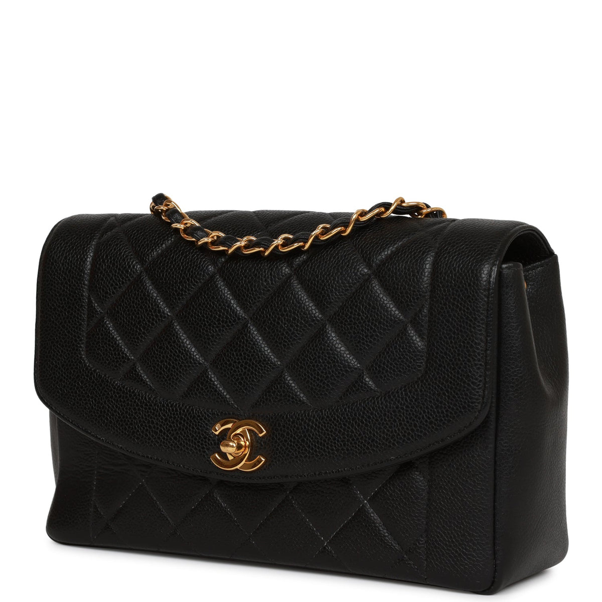 Vintage Chanel Medium Diana Flap Bag Black Caviar Gold Hardware