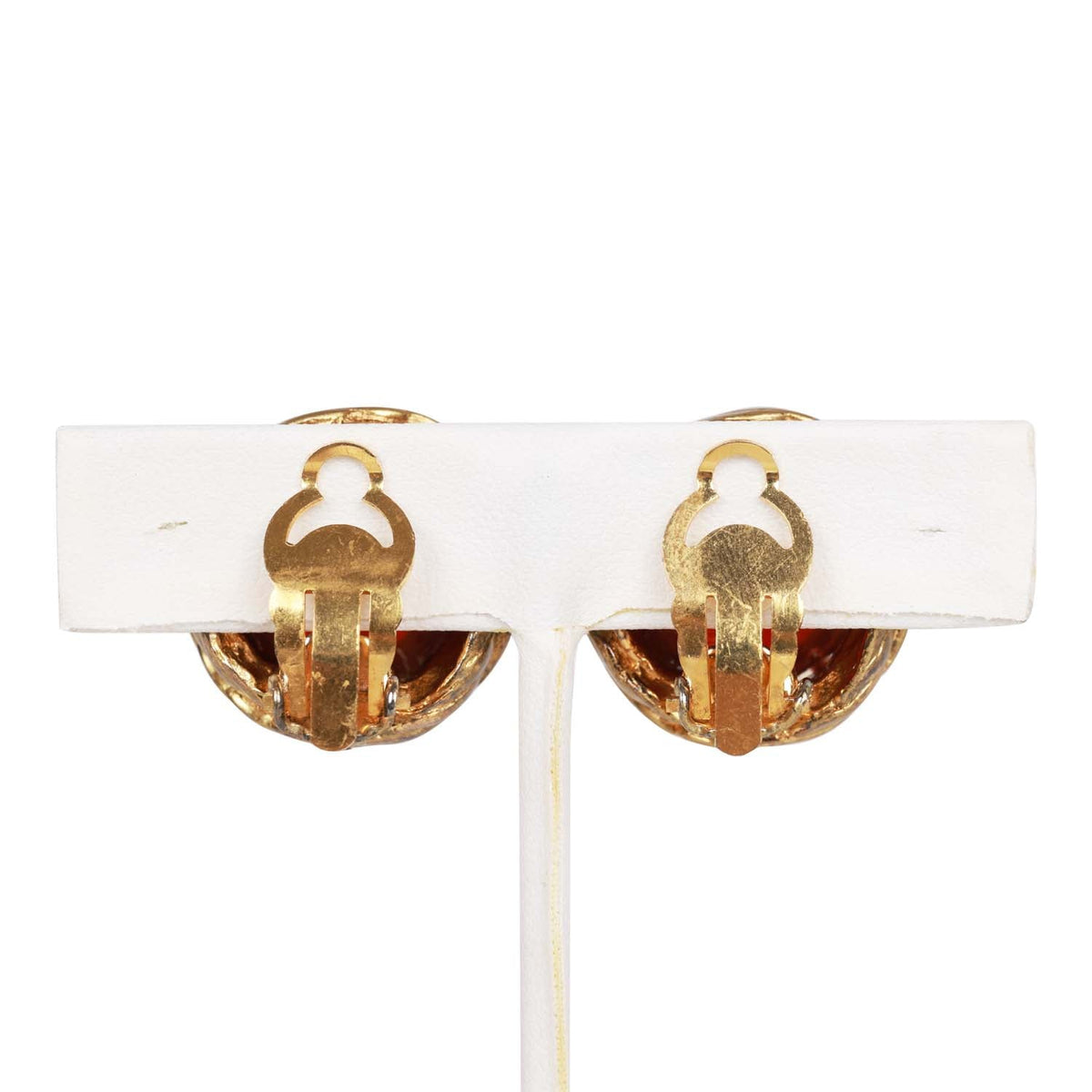 Vintage Chanel 24K Gold Plated CC Red Gripoix Stud Earrings