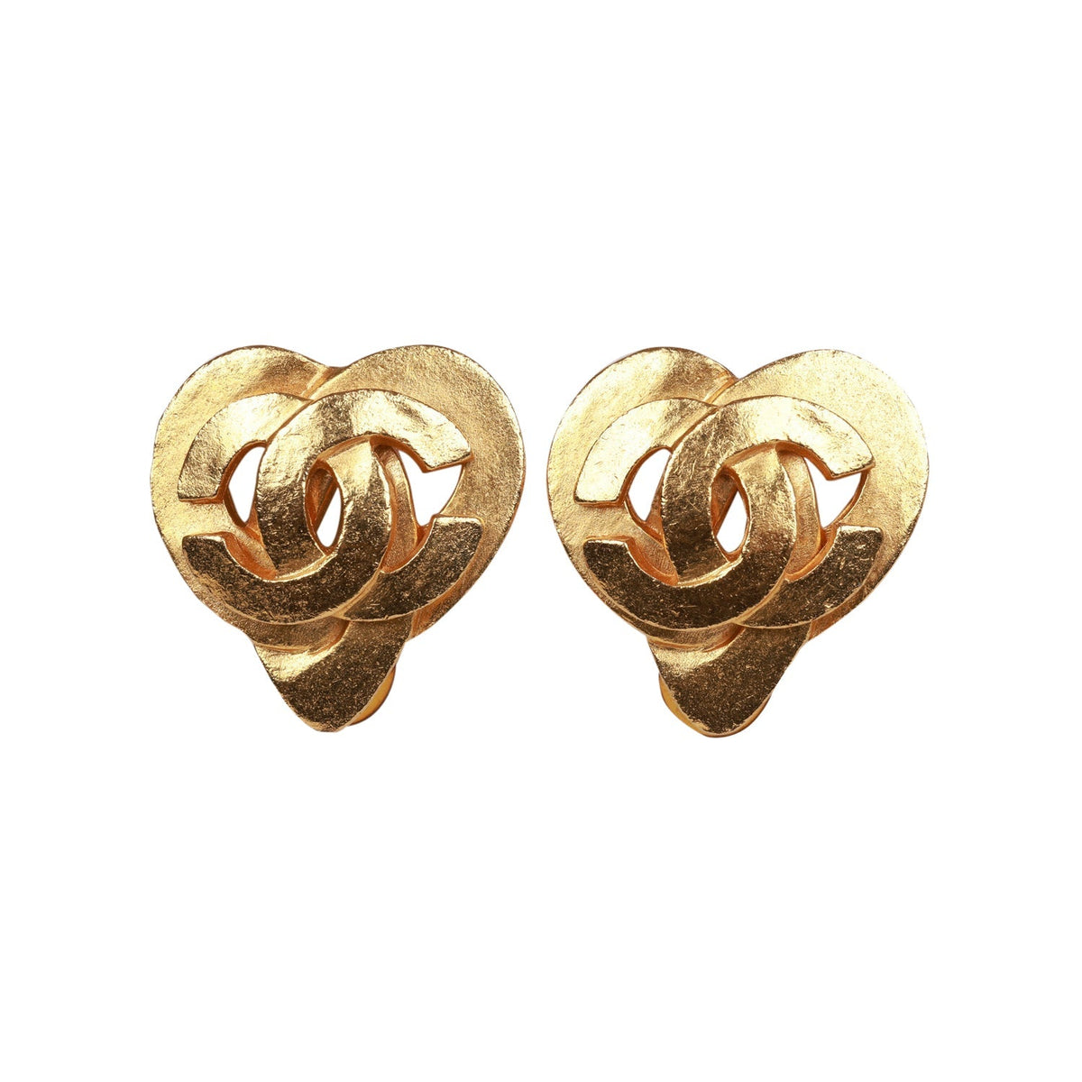 Vintage Chanel 24K Gold Plated CC Heart Earrings