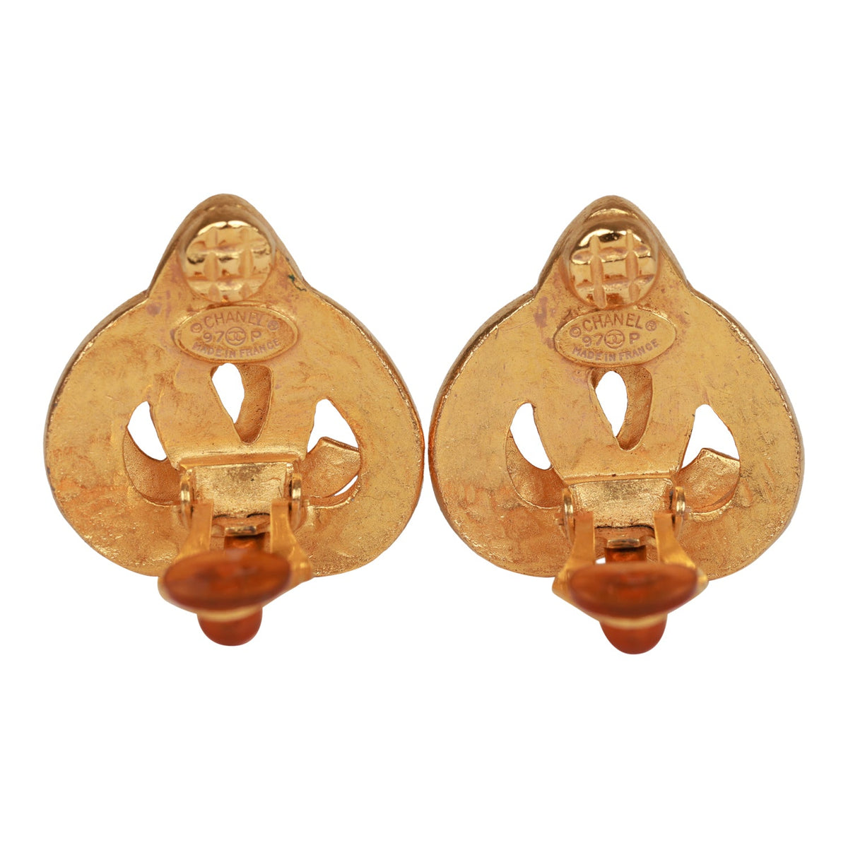 Vintage Chanel 24K Gold Plated CC Heart Earrings