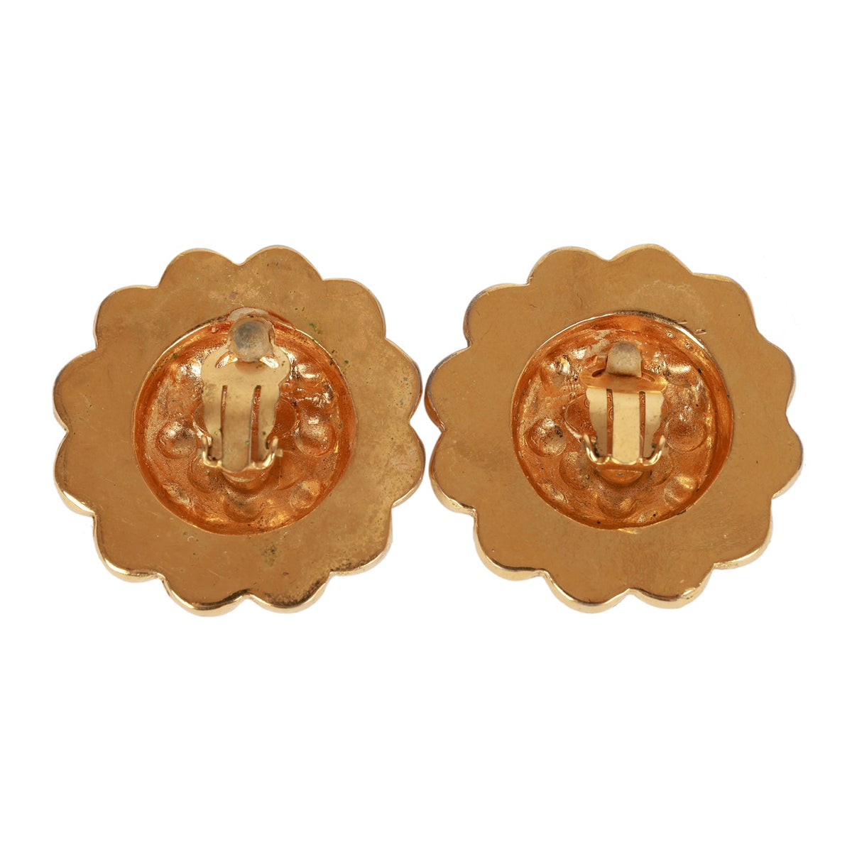 Vintage Chanel 24K Gold Plated CC Logo Pearl Circle Earrings