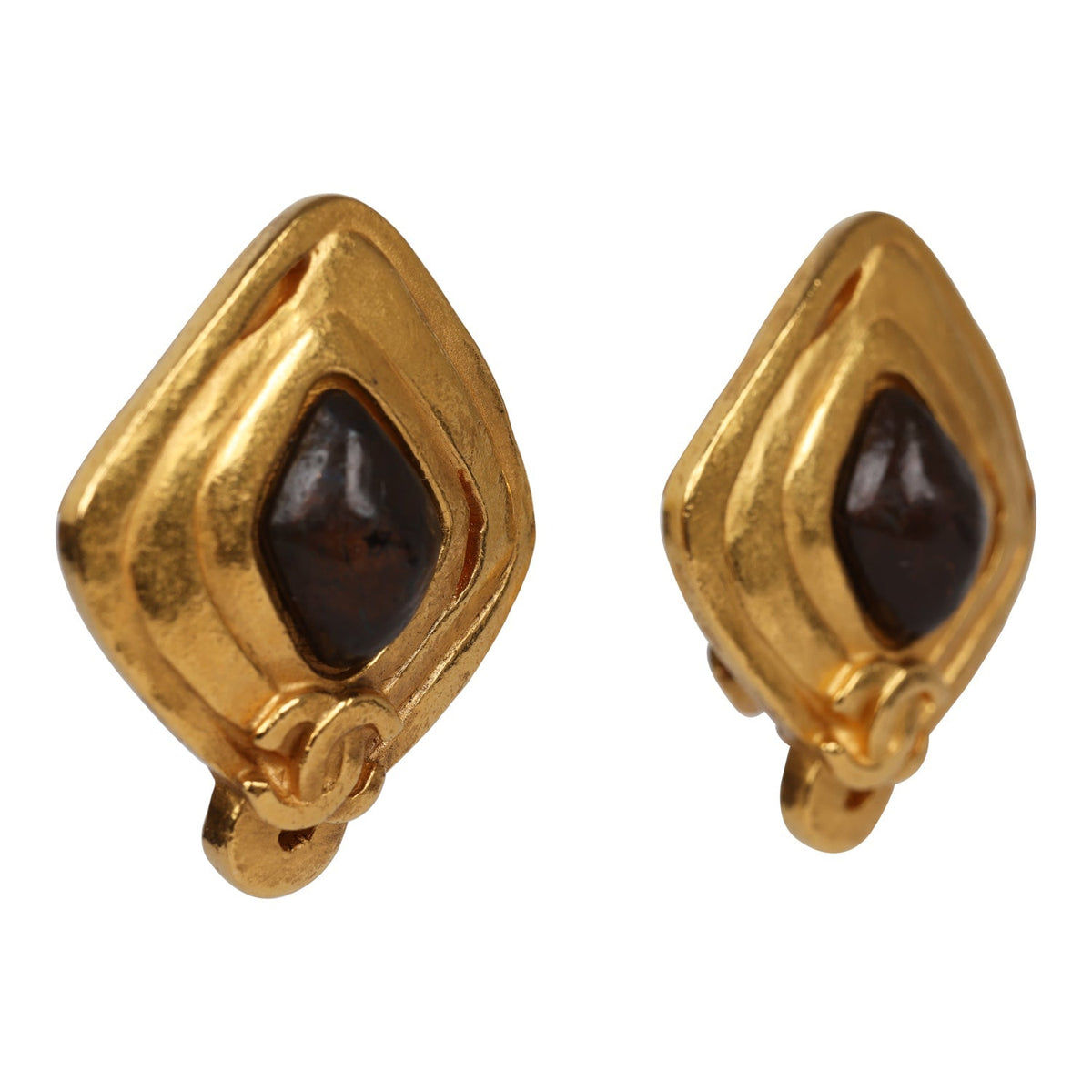 Vintage Chanel Abstract Stone and Gold Metal Earrings
