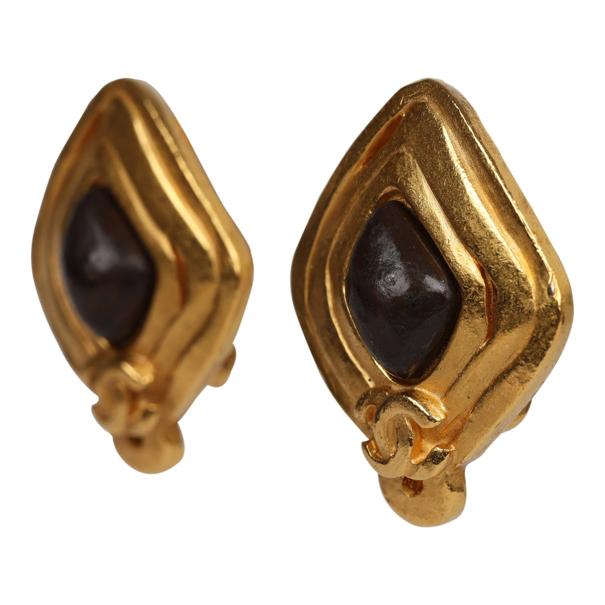 Vintage Chanel Abstract Stone and Gold Metal Earrings