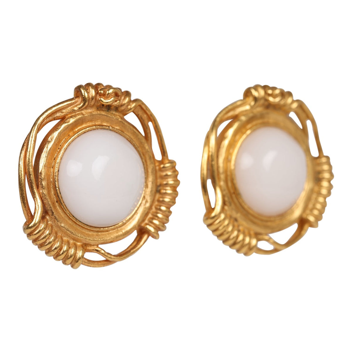 Vintage Chanel 24K Gold Plated White Gripoix Earrings