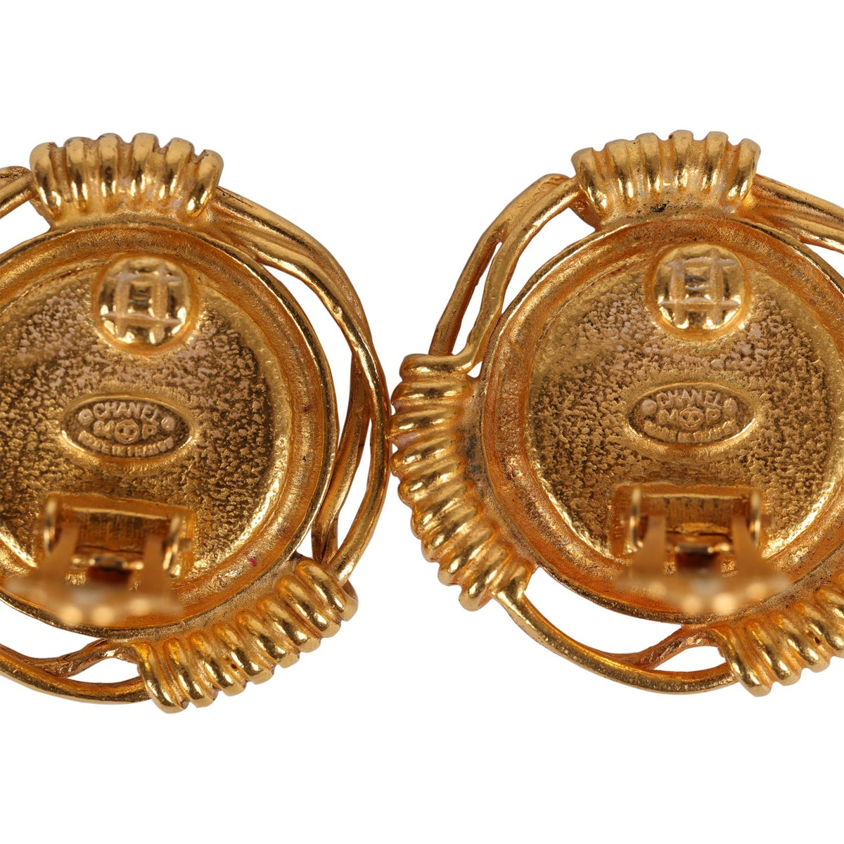Vintage Chanel 24K Gold Plated White Gripoix Earrings
