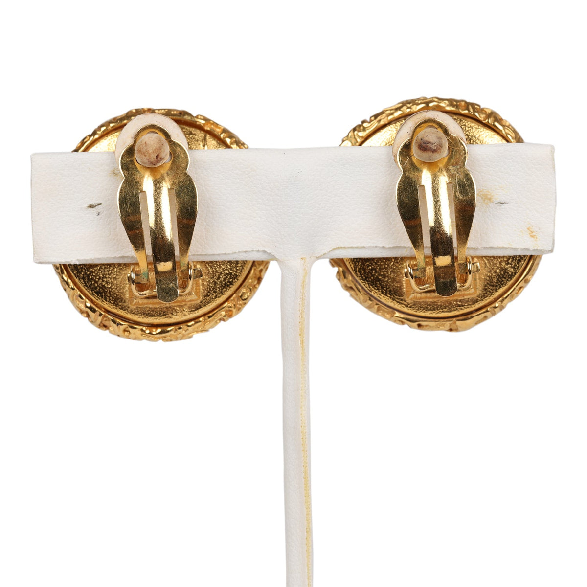 Vintage Chanel 24K Gold Plated Lava CC and Faux Pearl Earrings