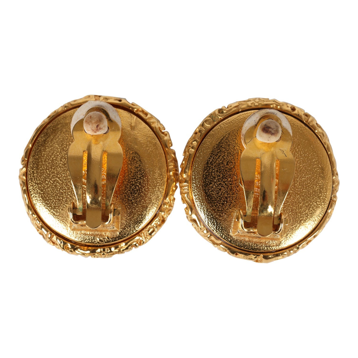 Vintage Chanel 24K Gold Plated Lava CC and Faux Pearl Earrings