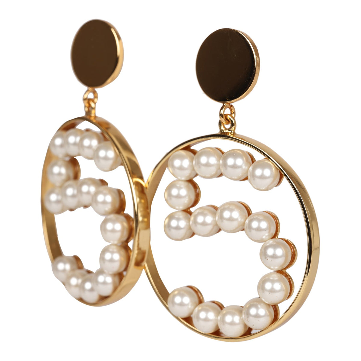 Vintage Chanel 24K Gold Plated Jumbo No. 5 Faux Pearl Dangle Earrings