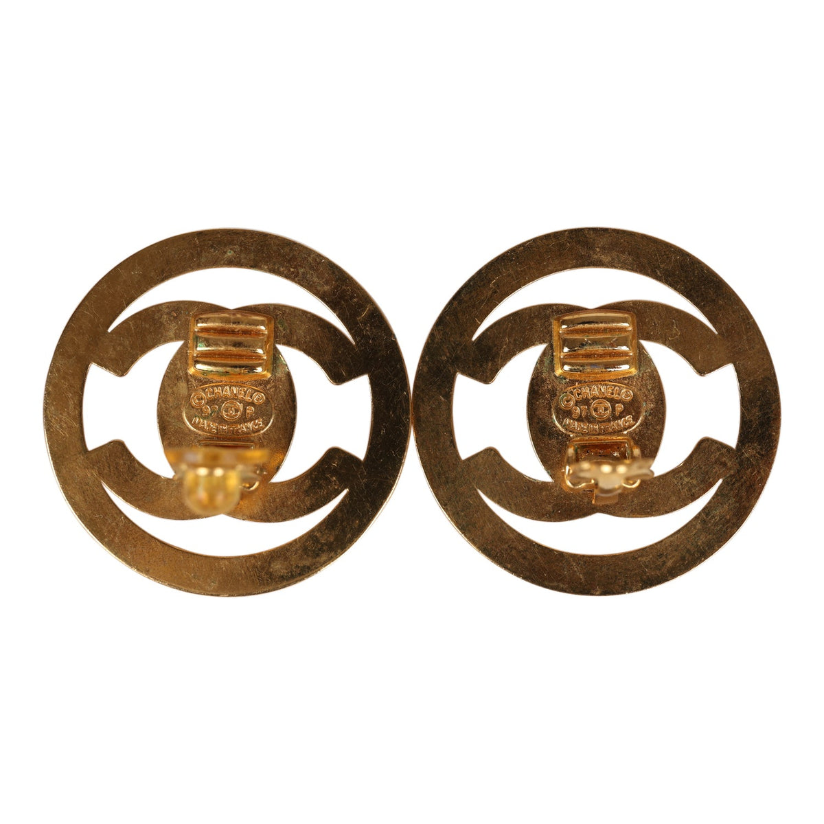 Vintage Chanel 24K Gold Plated CC Circle Turnlock Earrings