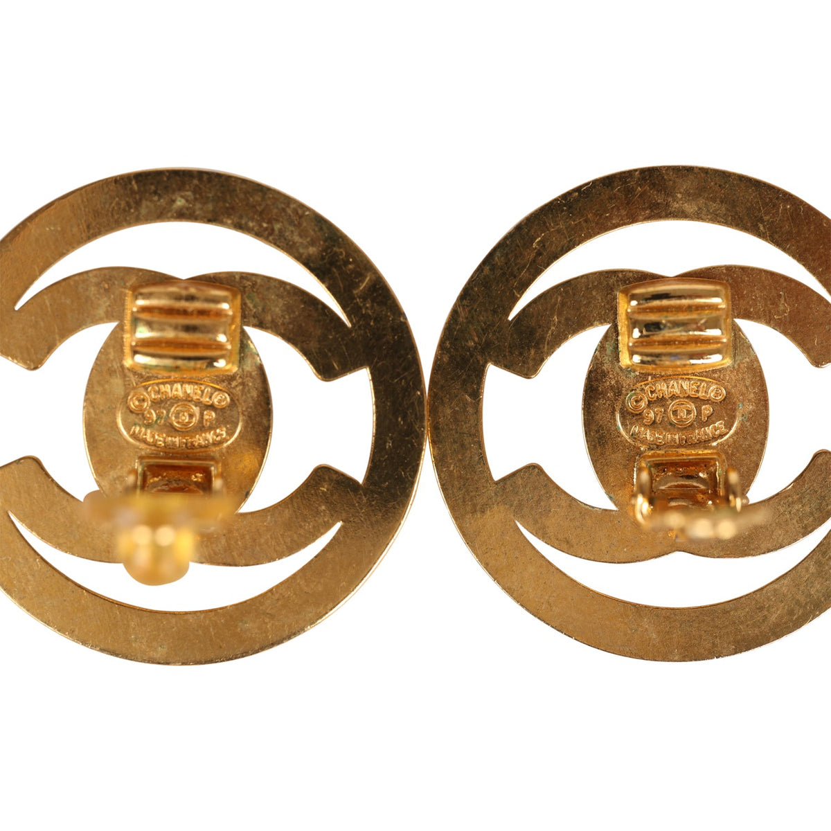 Vintage Chanel 24K Gold Plated CC Circle Turnlock Earrings
