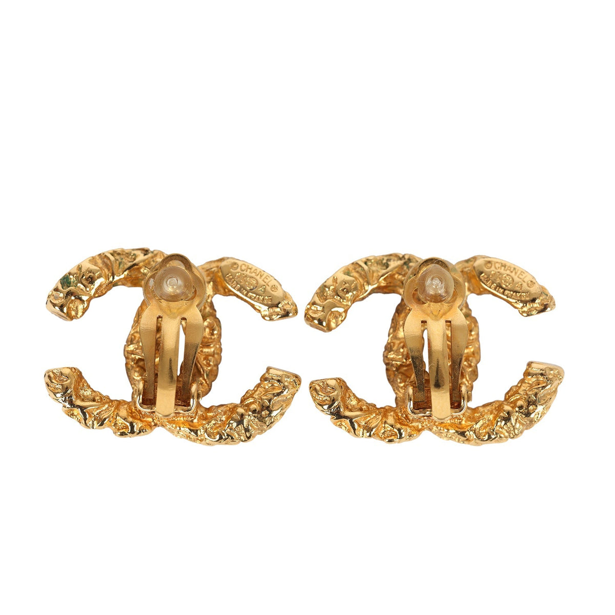 Vintage Chanel 24K Gold Plated Florentine CC Earrings