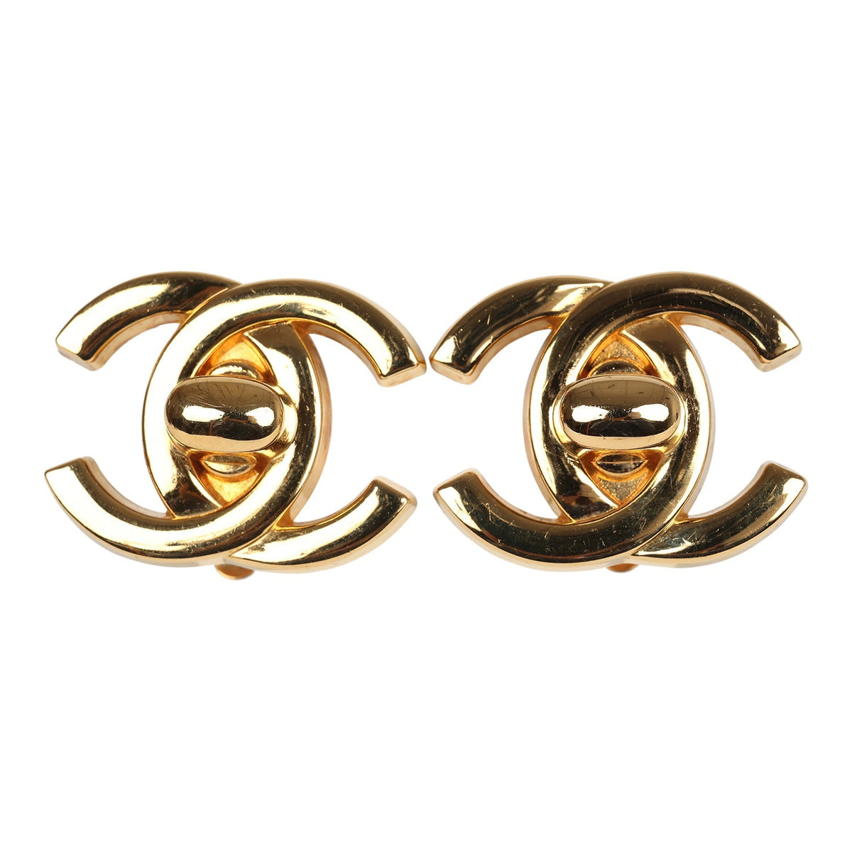 Vintage Chanel 24K Gold Plated Large CC Turnlock Earrings