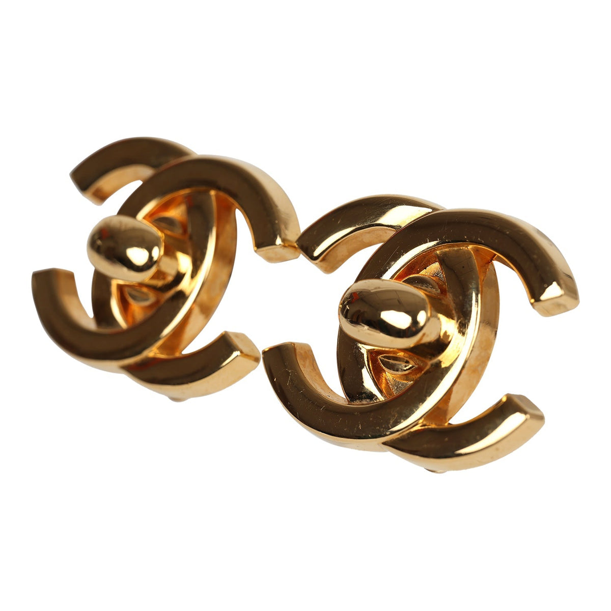 Vintage Chanel 24K Gold Plated Large CC Turnlock Earrings