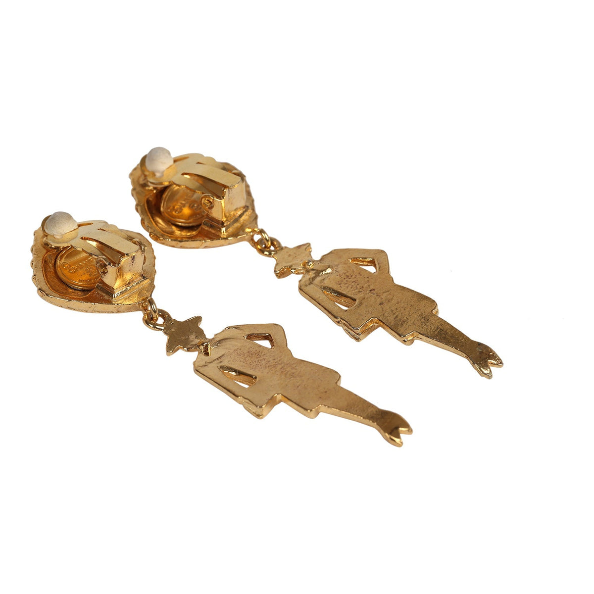 Vintage Chanel 24K Gold Plated Coco Mademoiselle Dangle Earrings