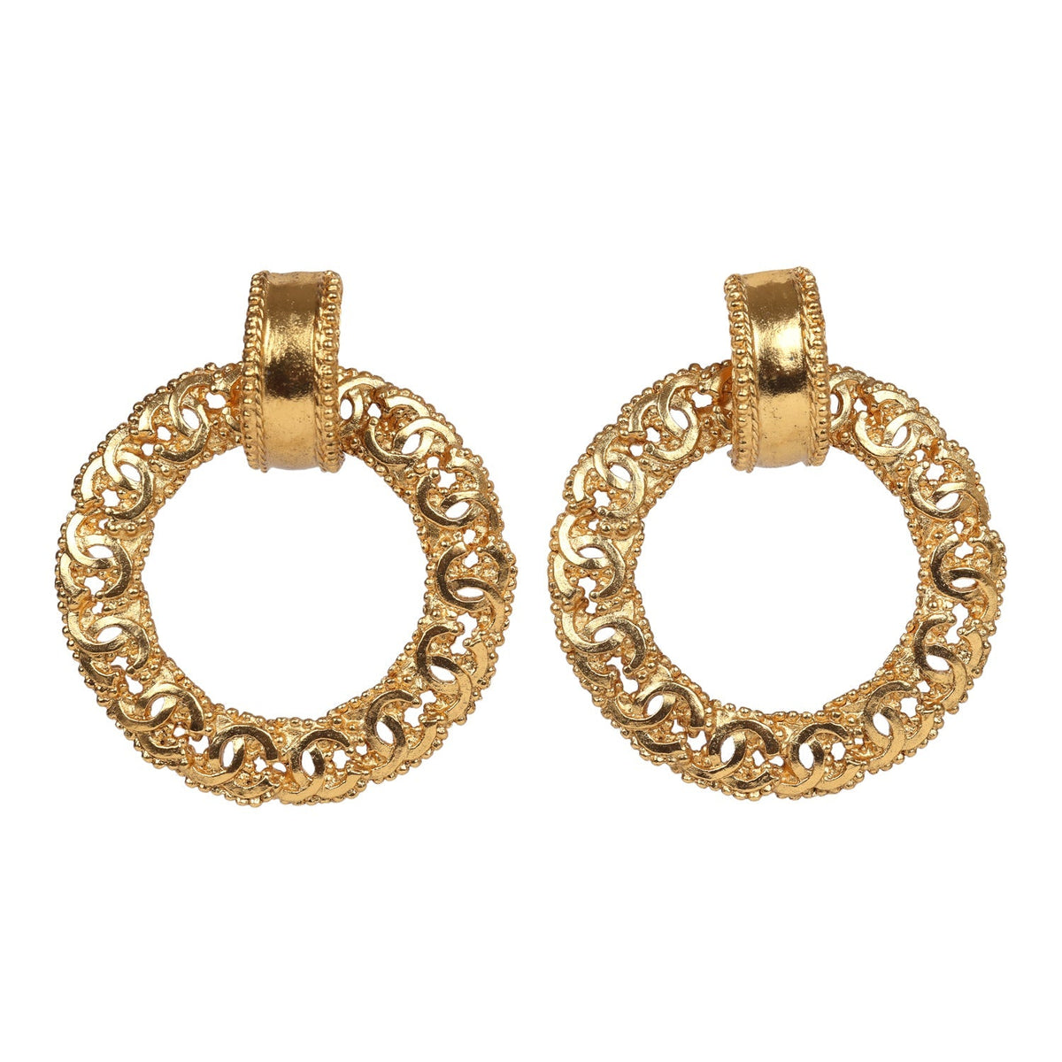 Vintage Chanel 24K Gold Plated Small CC Knocker Hoop Earrings