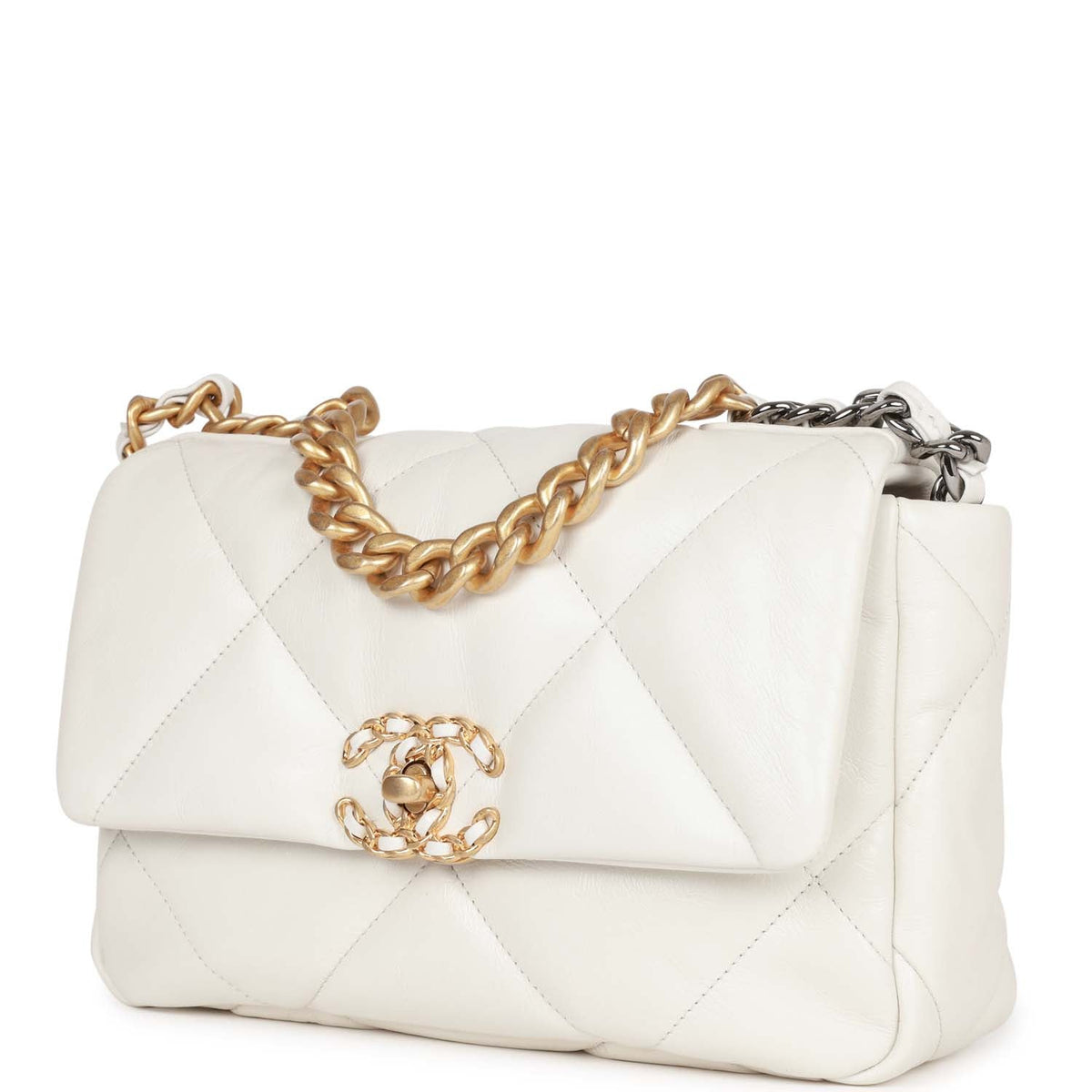 Chanel Medium  Flap Bag White Calfskin Mixed Hardware