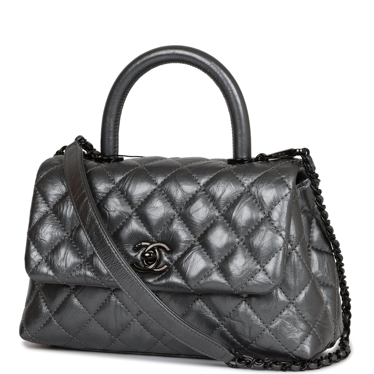 Chanel Small Coco Handle Flap Bag So Black Calfskin Black Hardware