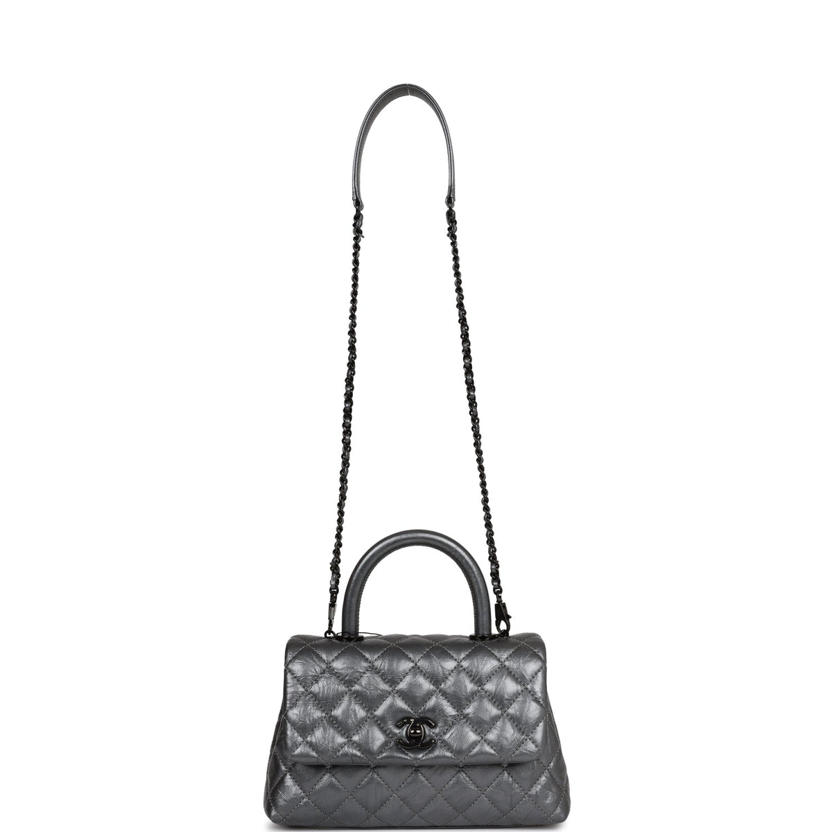 Chanel Small Coco Handle Flap Bag So Black Calfskin Black Hardware